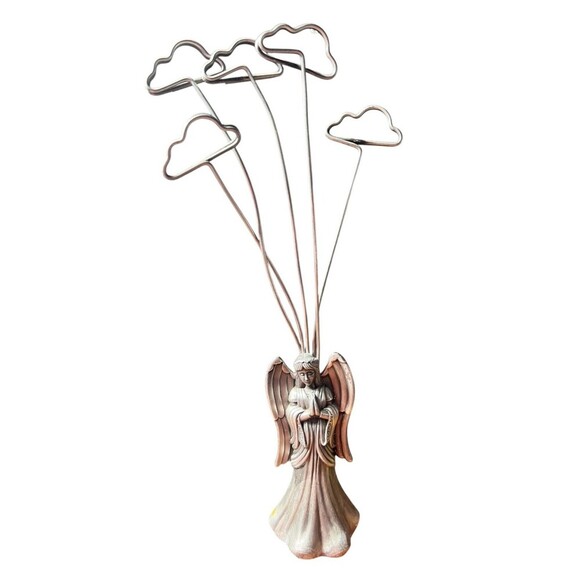 Vintage Pewter Angel Photo Holder – 10.5" Wire Cloud Frame for 5 Photos - Picture 1 of 8